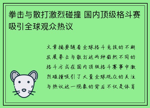 拳击与散打激烈碰撞 国内顶级格斗赛吸引全球观众热议